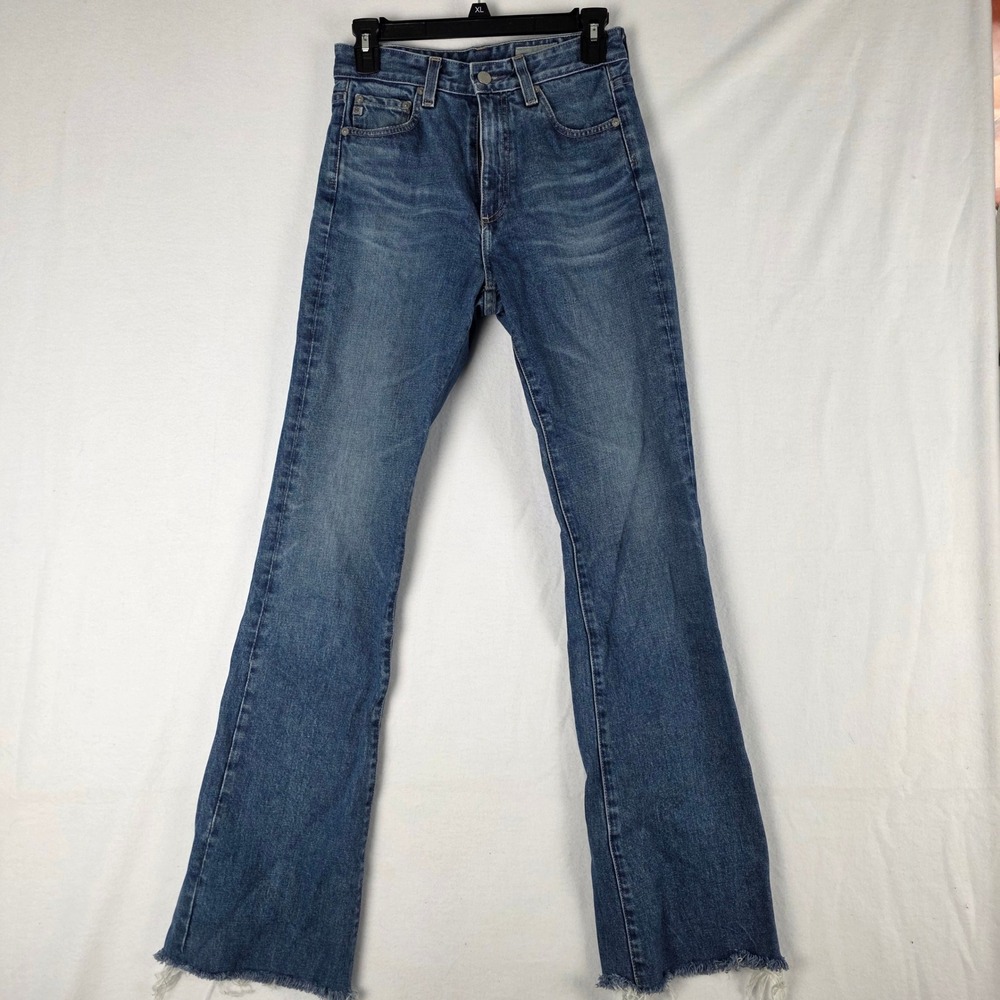 AG Adriano Goldschmied Women's Blue Flare Raw Hem Stretch Jeans Size 27R